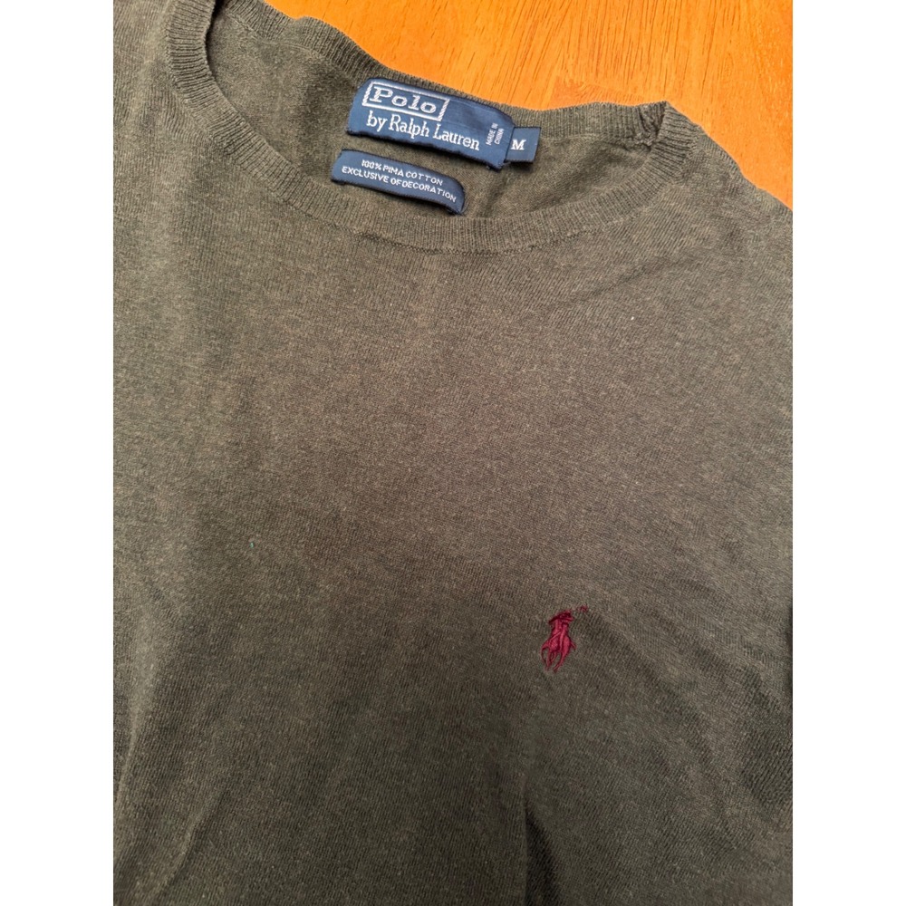 Polo Ralph Lauren Mens Medium Olive Green Pima Cotton Crewneck Sweater Pony Logo